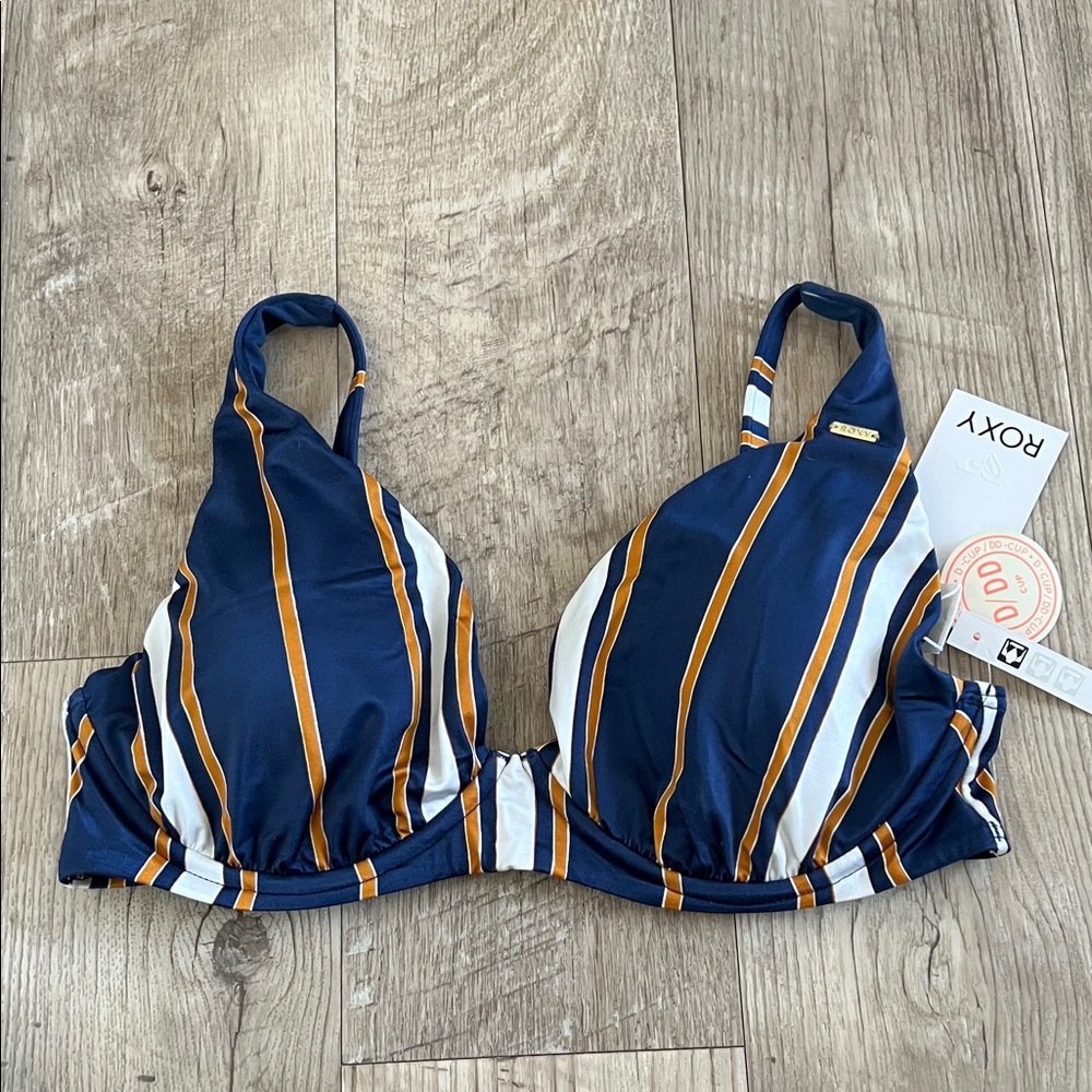NWT Roxy Navy Striped Full Coverage Bikini Top.